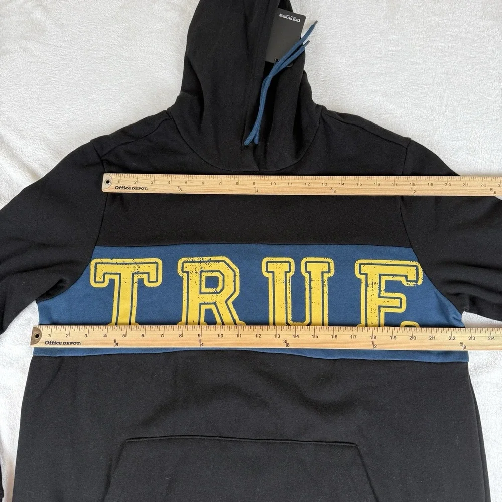 True Religion Contrast Panel Pullover Hoodie Men's XL Jet Black‎ Long Sleeve New